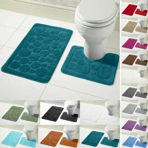 2 Pieces Large Soft Bathroom Shower Mat & Toilet Pedestal Rug Set 