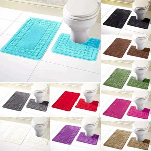 Anti-Slip 2 Pcs Rubber Pedestal Memory Foam Mat Toilet Bathroom Rug